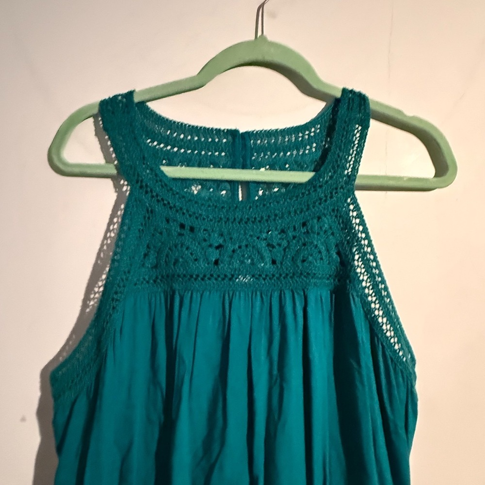 Soft Surroundings 2X Crochet Dress Boho Effortless Minimalist Resort Flowy.Teal - Picture 2 of 5